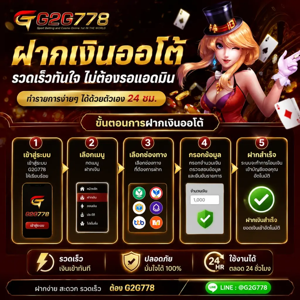 G2G778 ฝากเงินออโต้ รวดเร็วทันใจ ไม่ต้องรอแอดมิน